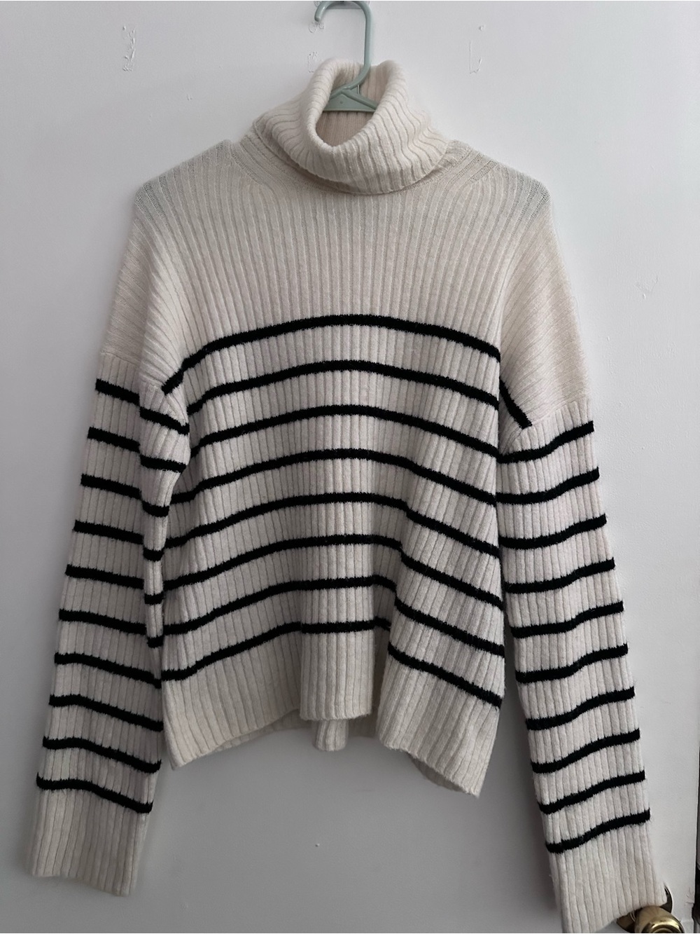 H&M Cream and Black Striped Turtleneck Sweater